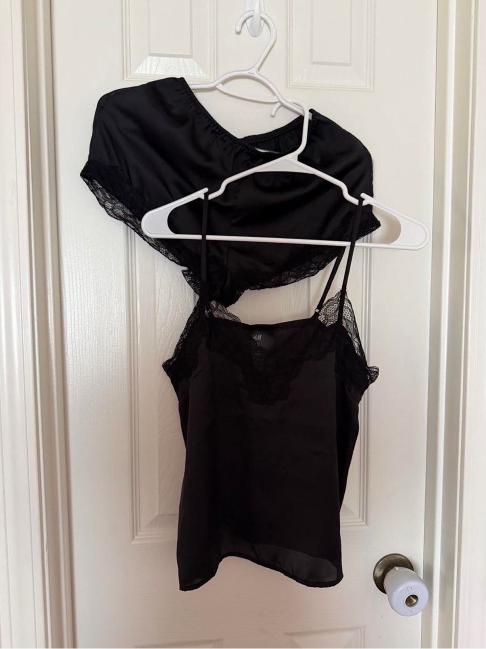 H&M Black Satin Lace-Trim Cami & Shorts Sleep Set
